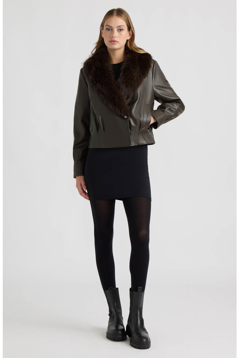 Leon Faux Leather Jacket with Faux Fur Collar, Alternate, color, ESPRESSO