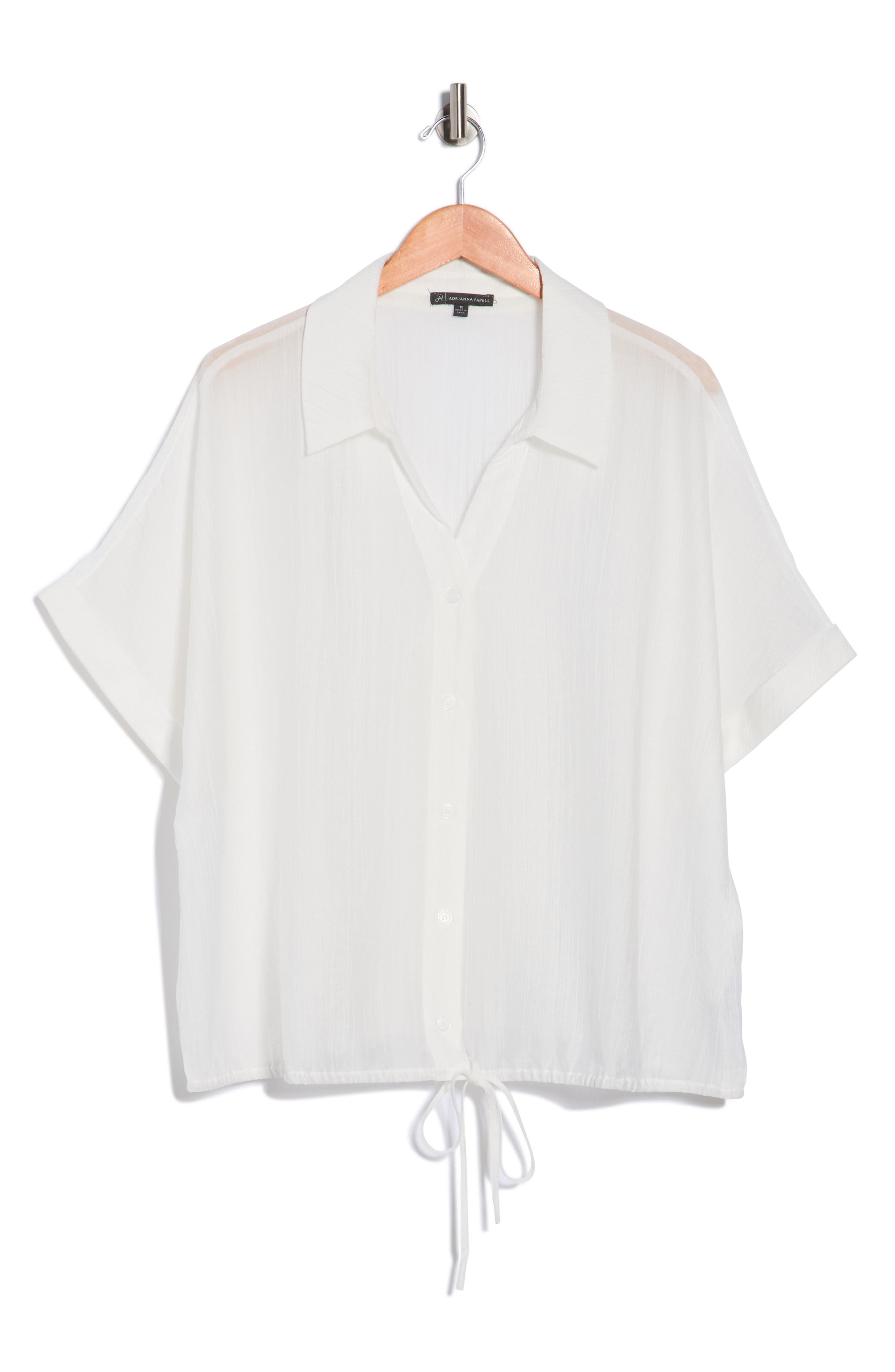 Adrianna Papell Short Sleeve Tie Front Button-Up Shirt