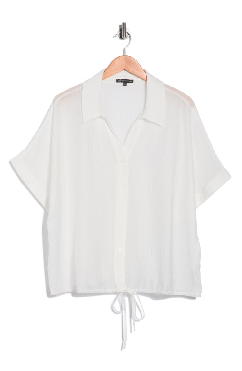 Adrianna Papell Short Sleeve Tie Front Button-Up Shirt, Main, color, Ivory
