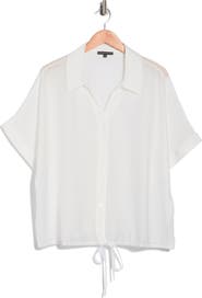 Adrianna Papell Short Sleeve Tie Front Button-Up Shirt