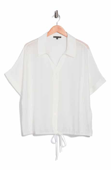 Adrianna Papell Short Sleeve Tie Front Button-Up Shirt