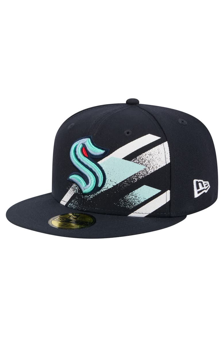 Men's New Era Deep Sea Blue Seattle Kraken Faded Lines 59FIFTY Fitted Hat, Main, color, Navy