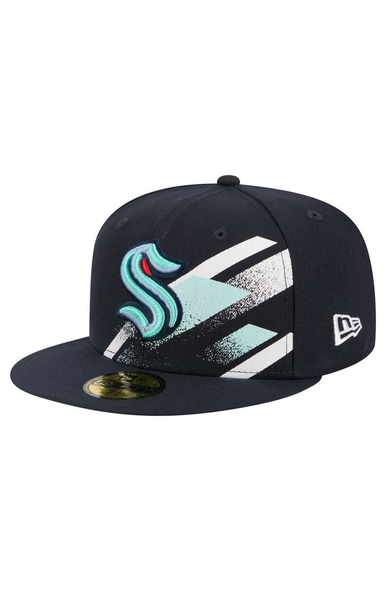 New Era Men's New Era Deep Sea Blue Seattle Kraken Faded Lines 59FIFTY Fitted Hat, Main, color, Navy