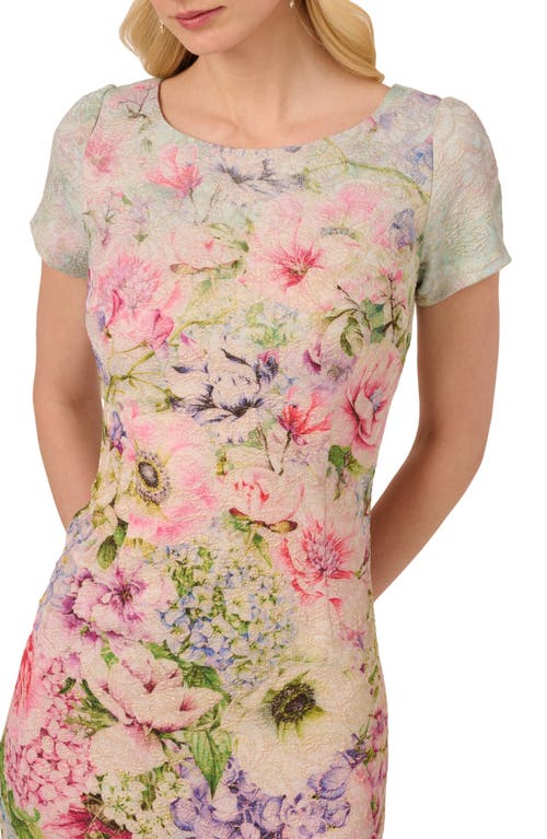 ADRIANNA PAPELL ADRIANNA PAPELL FLORAL JACQUARD METALLIC MATELASSE COLUMN GOWN 