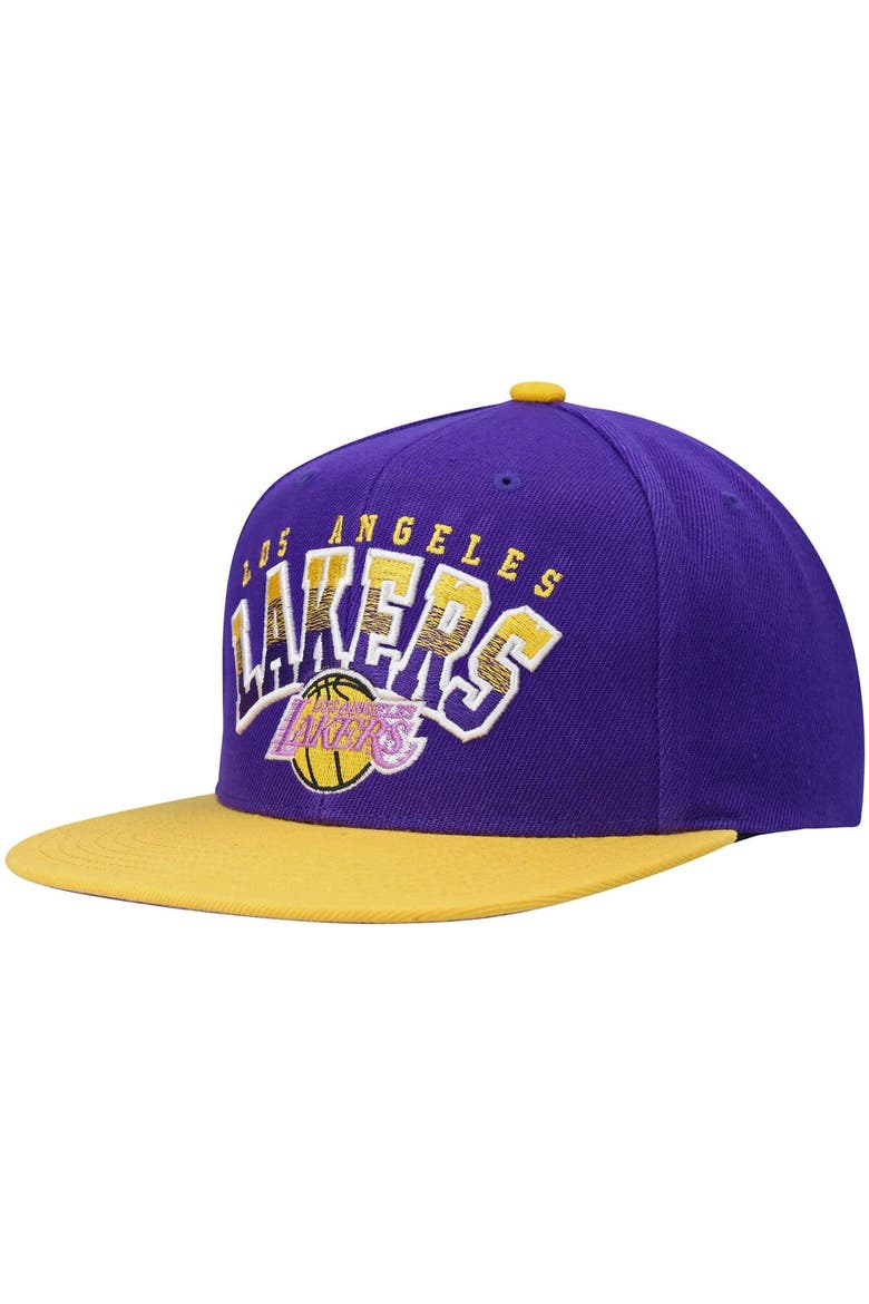 Men's Mitchell & Ness Purple/Gold Los Angeles Lakers Hardwood Classics Gradient Wordmark Snapback Hat, Main, color, Purple