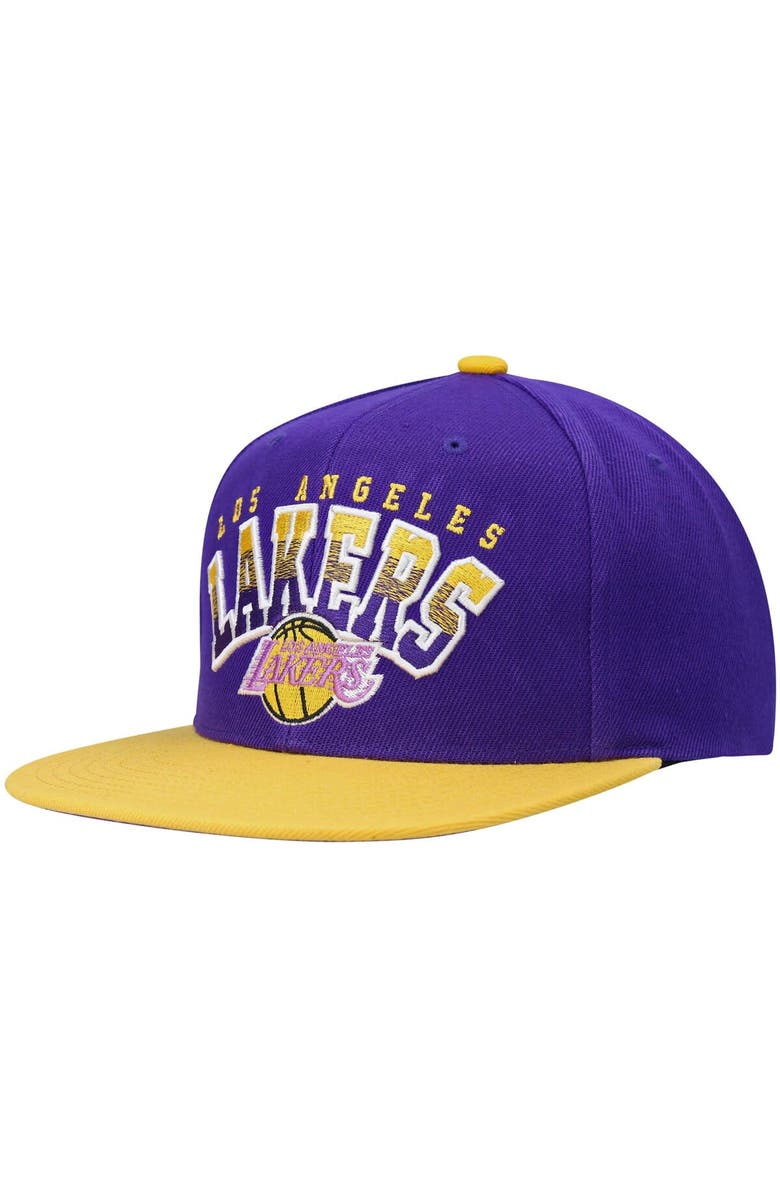 Mitchell & Ness Men's Mitchell & Ness Purple/Gold Los Angeles Lakers Hardwood Classics Gradient Wordmark Snapback Hat, Main, color,