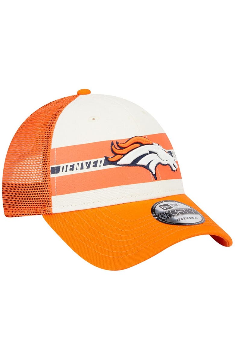 New Era Men's New Era Cream/Orange Denver Broncos Team Stripe Trucker 9FORTY Snapback Hat, Alternate, color, 