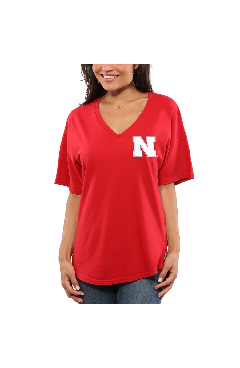 SPIRIT JERSEY Women's Scarlet Nebraska Huskers Spirit Jersey Oversized T-Shirt, Alternate, color, Red