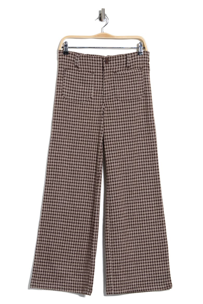 Supernova Double Knit Wide Leg Pants, Main, color, BROWN TONE CHECK