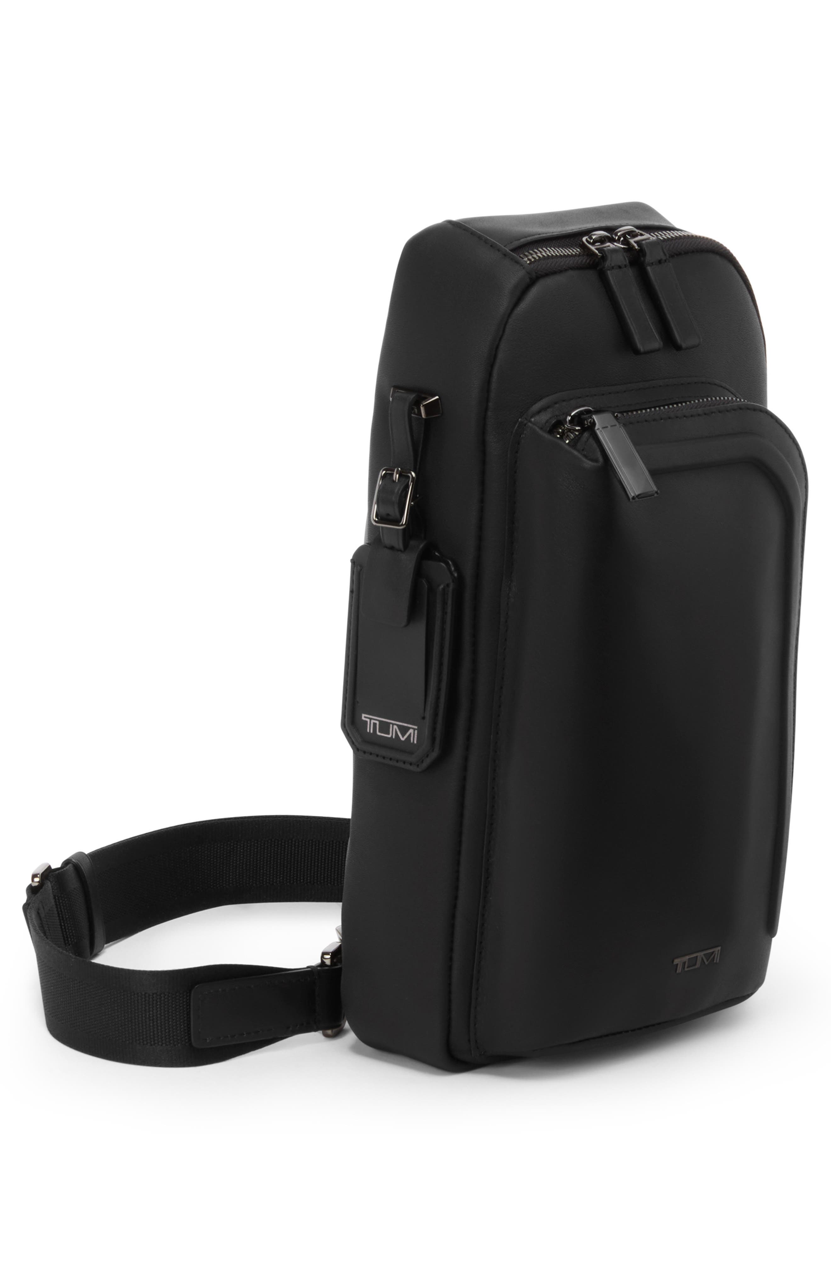 TUMI Harrison Gregory Leather Sling Bag, Alternate, color, Black Bombe