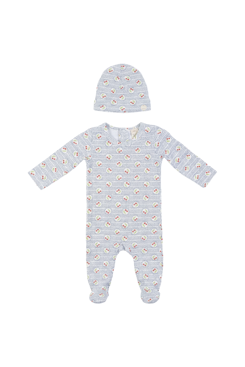 Girl Cherry Print Soft Cotton Modal Romper & Hat Set, Main, color, White/Red