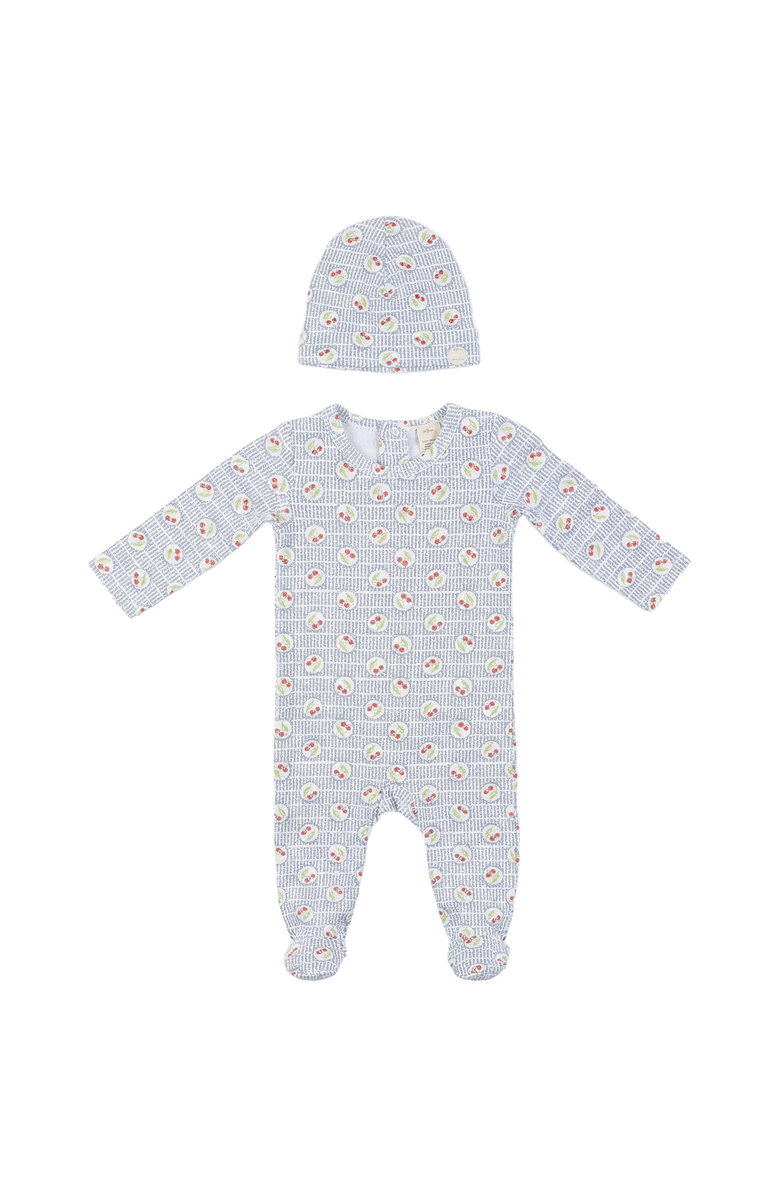 LOLA Girl Cherry Print Soft Cotton Modal Romper & Hat Set, Main, color, White/Red