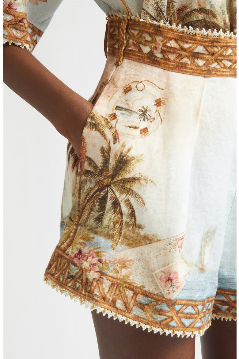 Mahon Postcard Print Linen Shorts, Alternate, color, ISLAND MAP BLUE