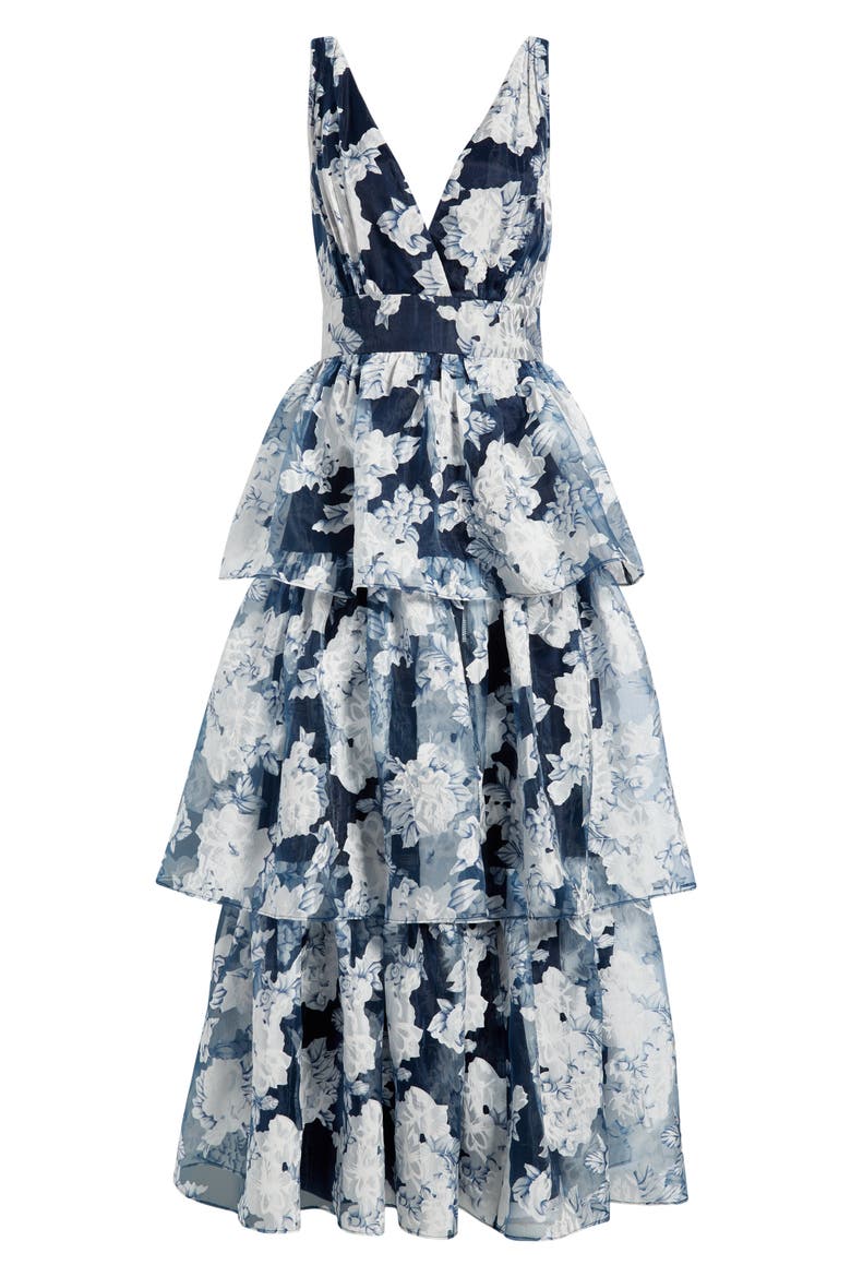 Vallia Floral Tiered Gown, Alternate, color, NAVY FLORAL