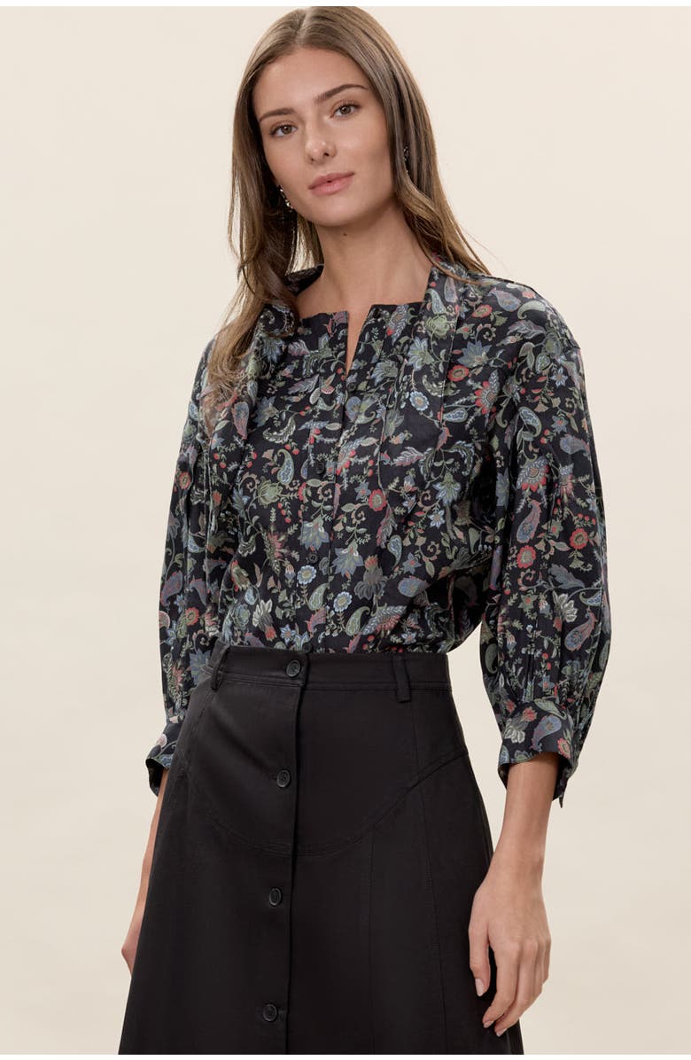 Rebecca Taylor Aurelia Stretch Linen Top, Main, color, Navy Multi