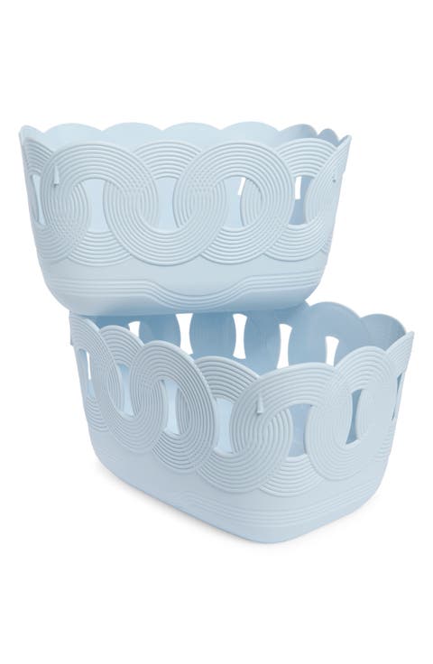 Set of 2 Scallop Open Weave Storage Bins