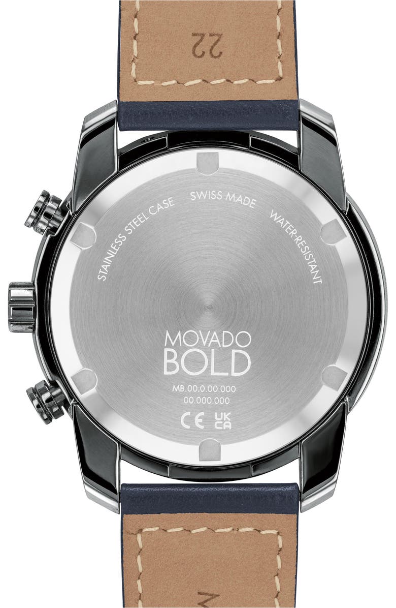 Movado Bold Verso Chronograph Leather Strap Watch, 44mm, Alternate, color, 