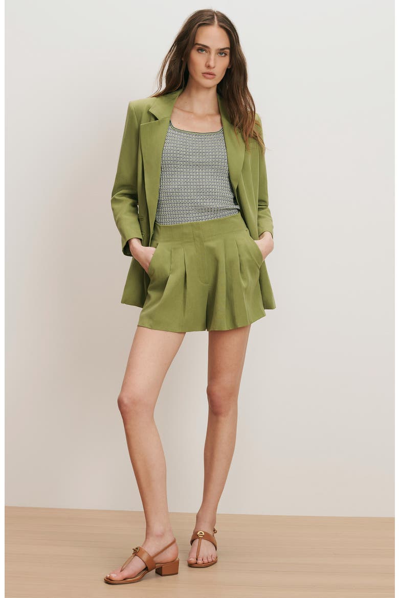Gables Pleated High Waist Linen Blend Shorts, Alternate, color, CACTUS