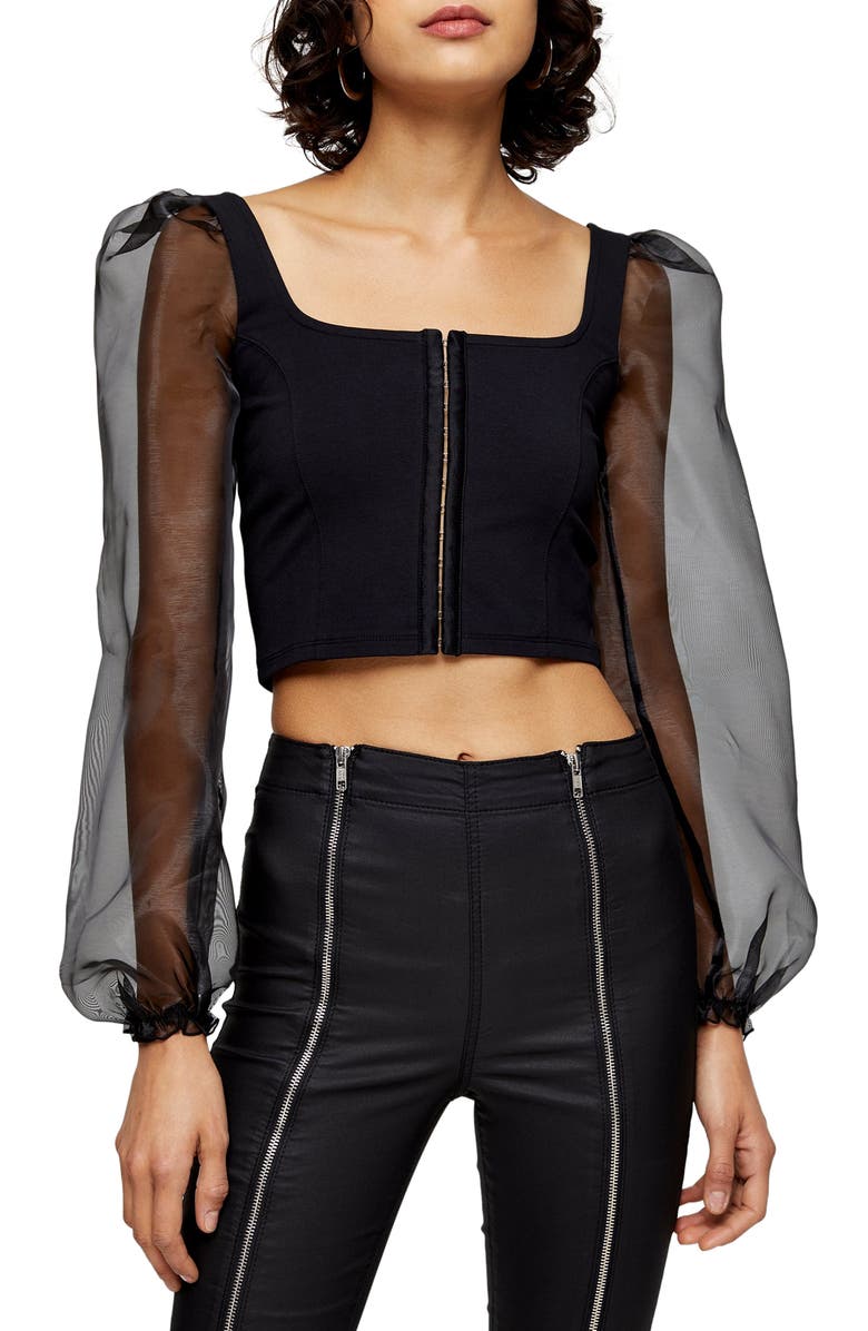 Topshop Organza Puff Sleeve Top, Main, color,