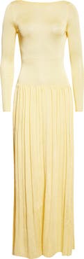 EMILY DAWN LONG Kingsley Pleated Long Sleeve Drop Waist Column Dress