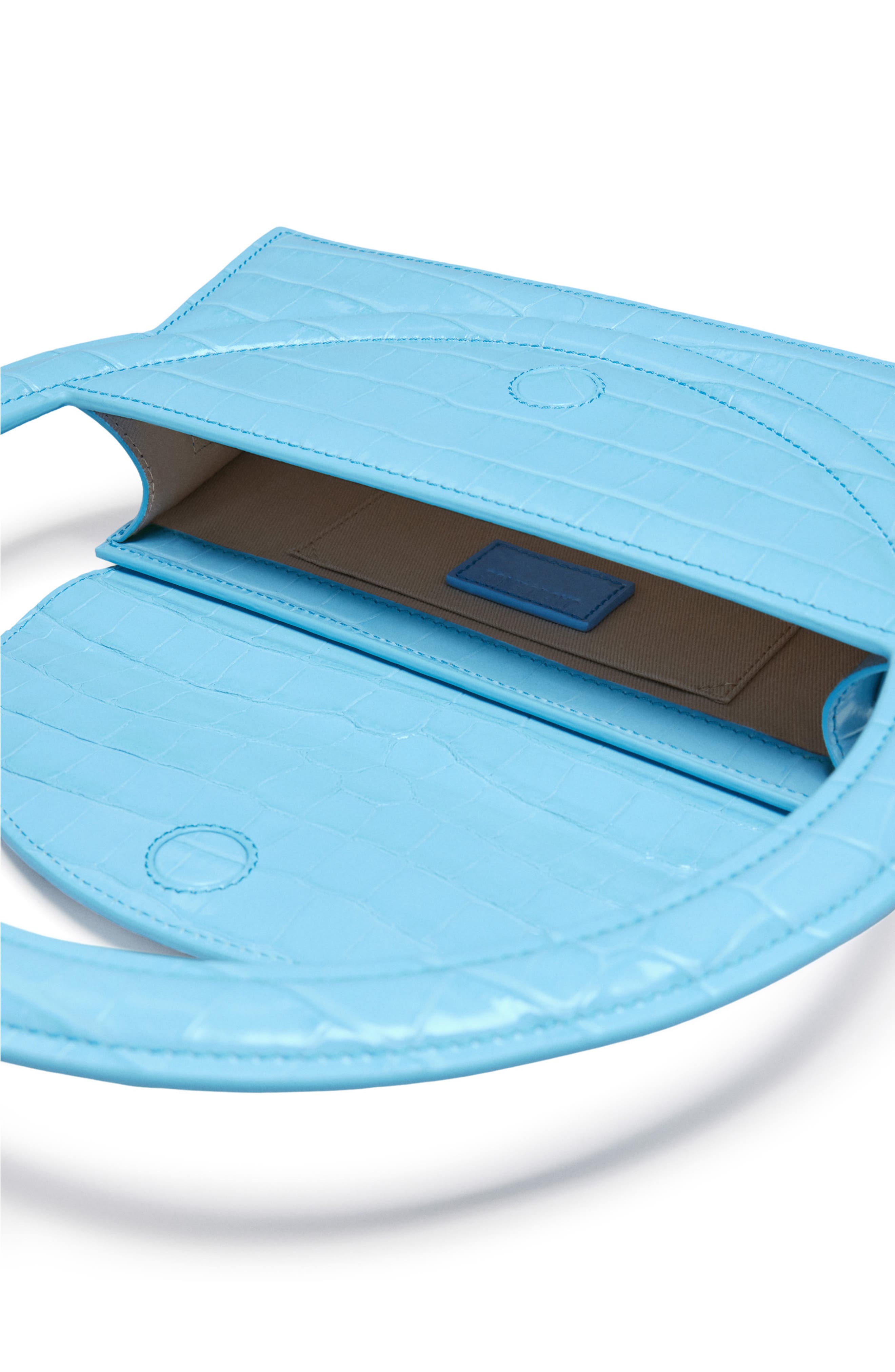 Jacquemus Le Sac Rond Croc Embossed Leather Top Handle Bag, Alternate, color, 