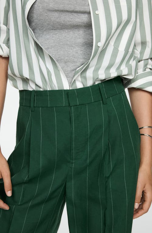 Mango Pinstripe Wide Leg Pants In Green