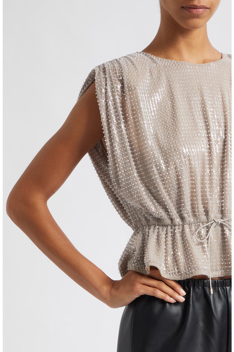 Talon Strong Shoulder Sequin Top, Alternate, color, TAUPE