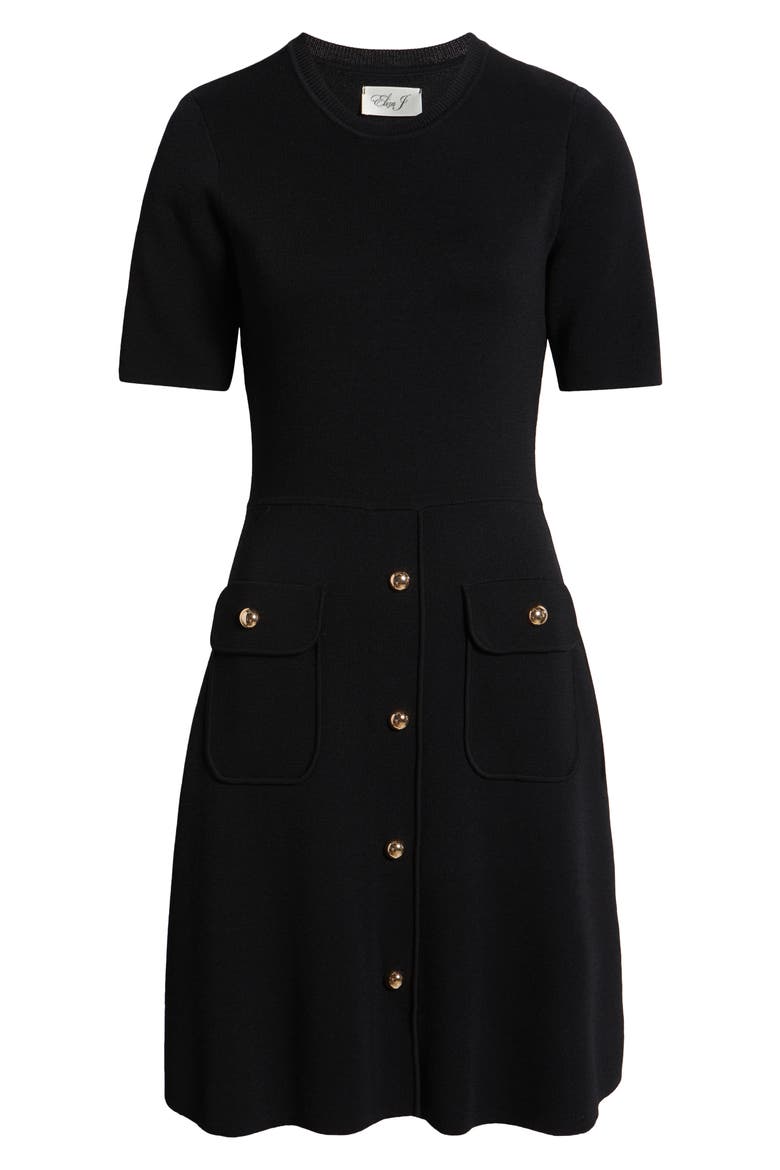 Patch Pocket Knit A-Line Dress, Alternate, color, BLACK