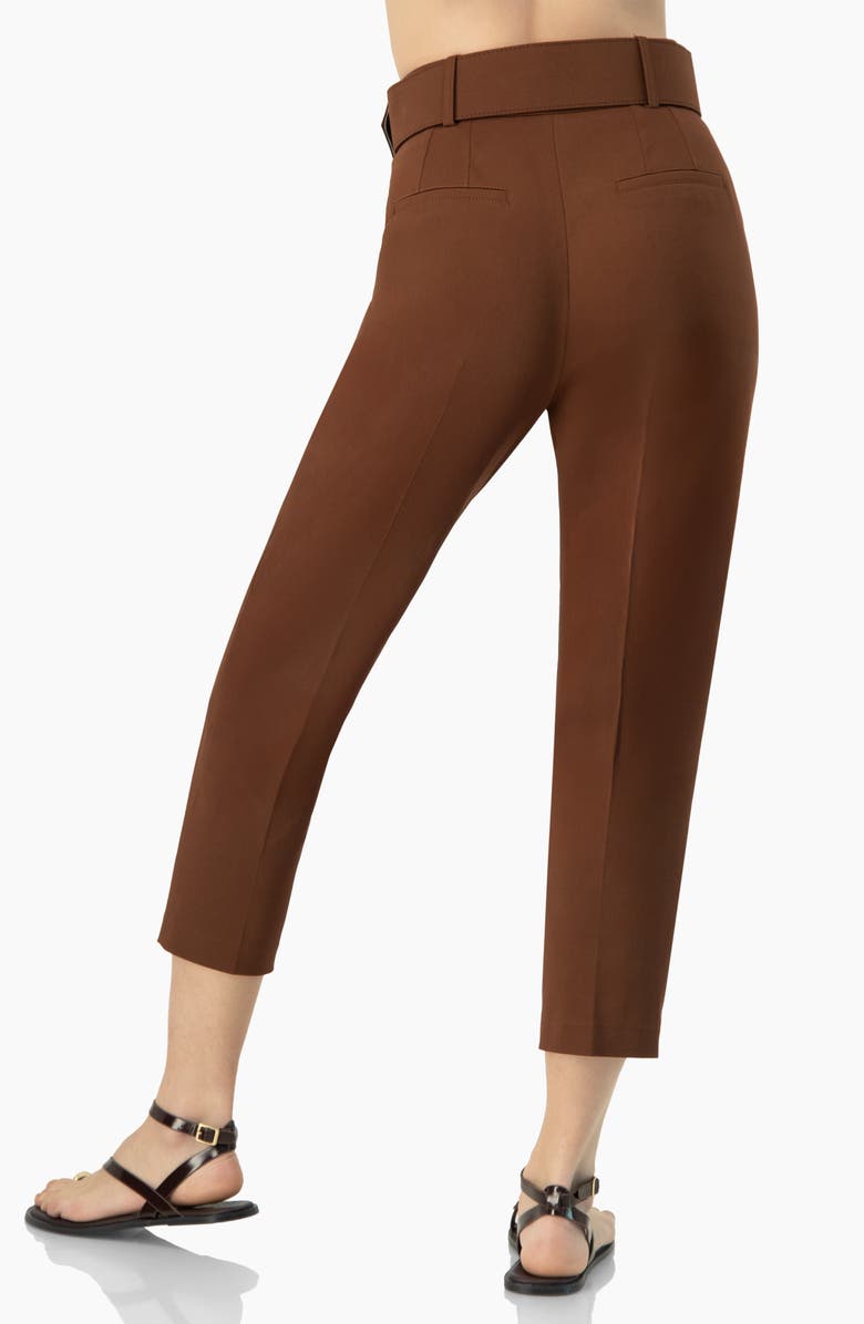 IVONNE Straight-Leg Gabardine Pants with Belt, Alternate, color, Brown