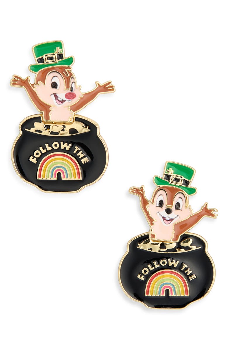 BaubleBar x Disney<sup>®</sup> Chip 'n Dale Pot Of Gold Stud Earrings, Main, color, Black Multi