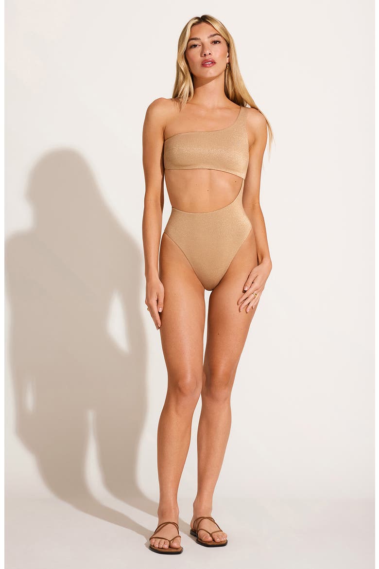 Aden Cutout One-Shoulder One-Piece Swimsuit, Alternate, color, GOLDEN GLOW
