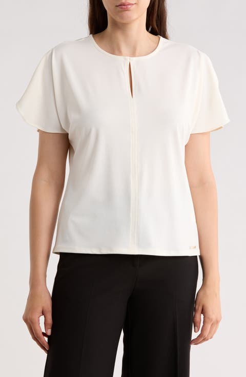 Keyhole Flutter Sleeve Jersey Top