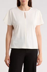 T Tahari Keyhole Flutter Sleeve Jersey Top