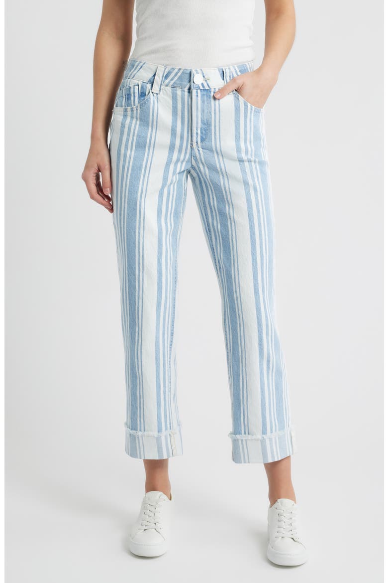 Frayed Cuffed High Waist Boyfriend Jeans, Main, color, LIGHT BLUE