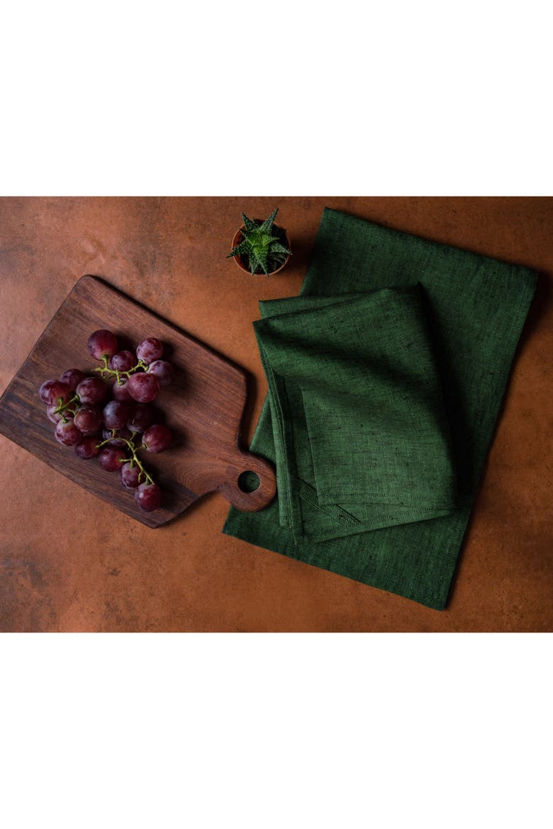 Linen Kitchen Towels Set of 2, 17 x 26" - Kitchen Linen, Alternate, color, Forest Green