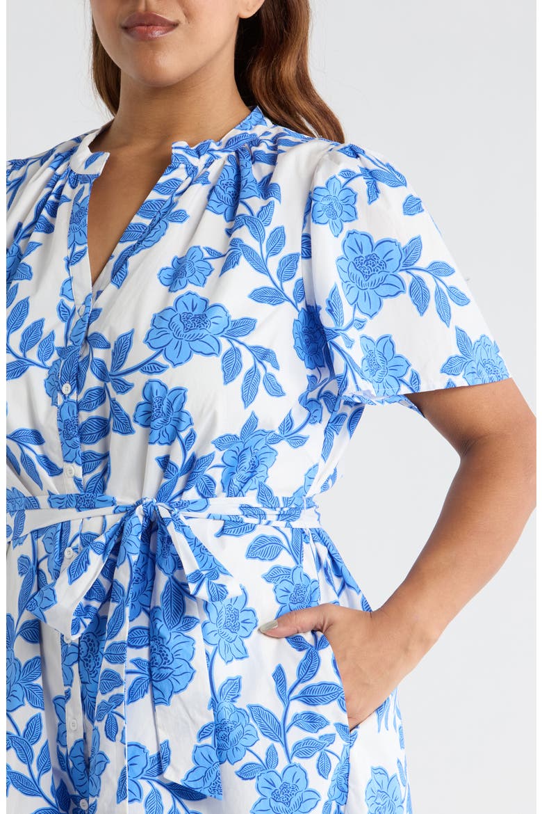Glantis Floral Cora Button Midi Dress, Alternate, color, WHITE-BLUE-MULTI