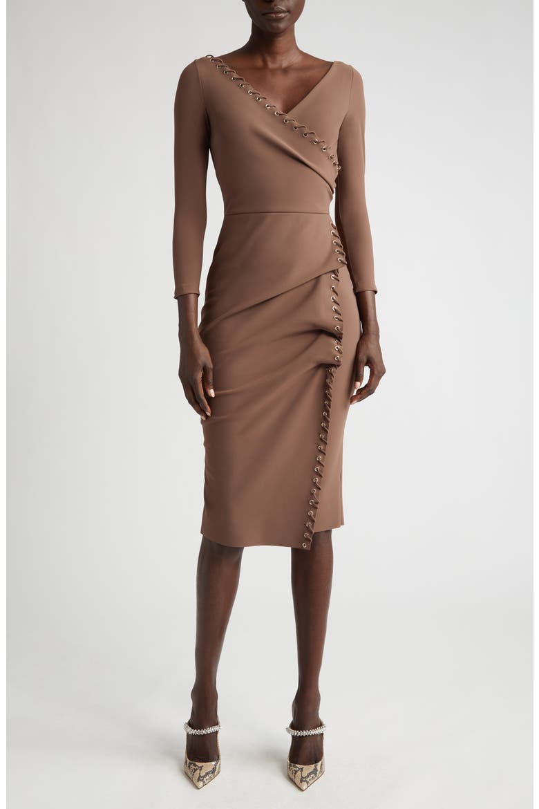 Elma Long Sleeve Faux Wrap Cocktail Dress, Main, color, 492 CAFE AU LAIT