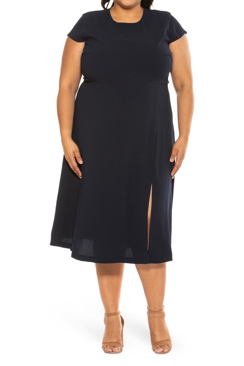 Lily Crew Neck Midi Dress, Main, color, NAVY