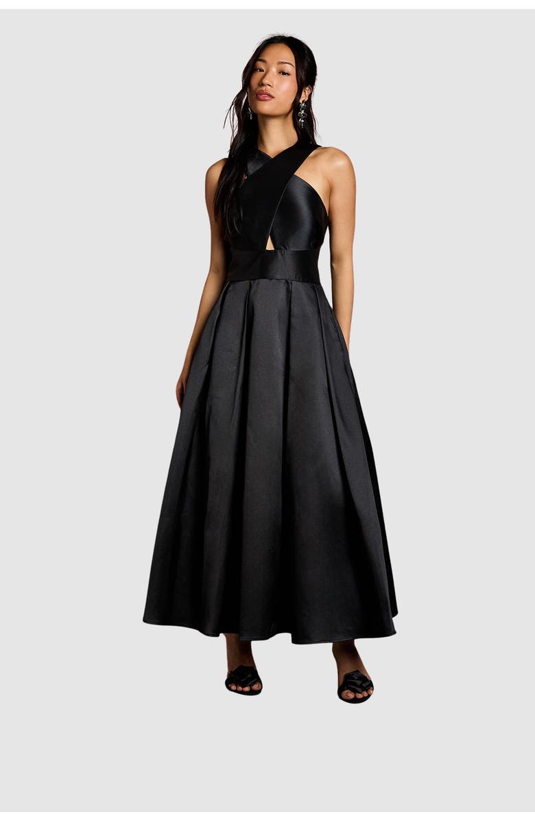 Coast Cross Neck Twill Bridesmaid Dress, Main, color, Black