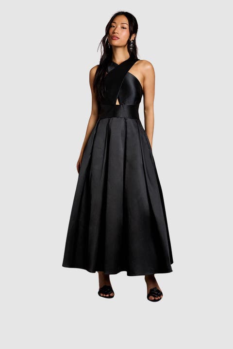 Cross Neck Twill Bridesmaid Dress