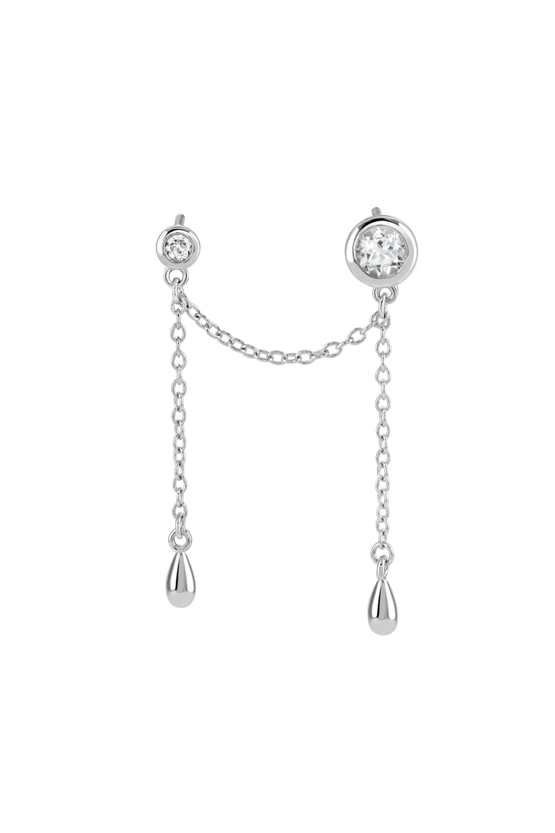 Double Post Drop Earrings with White Topaz, Main, color, Sterling Silver