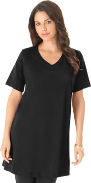 Roaman's Plus Size Ultimate Cotton V Neck Short Sleeve Tunic