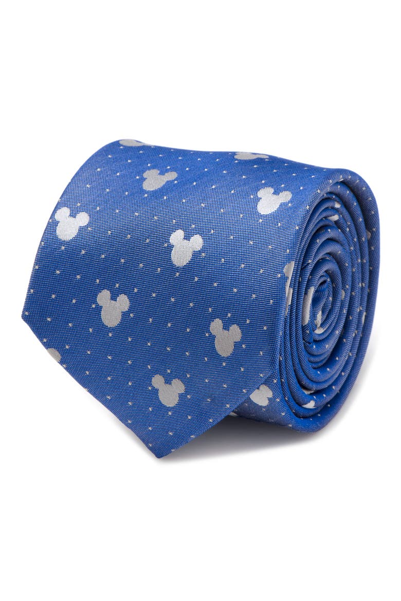 Mickey Mouse Pin Dot Silk Tie, Alternate, color, BLUE/ GREY