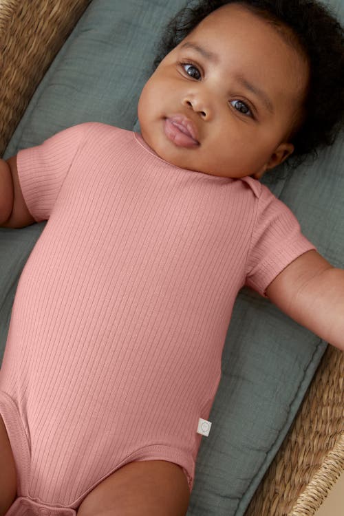 Mori Kids' Ribbed Short Sleeve Bodysuit In Pink