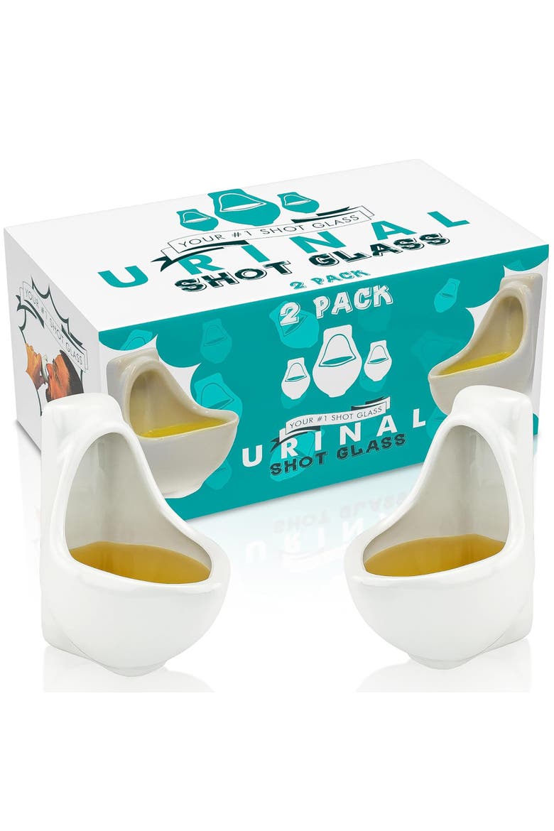 Urinal Shot Glasses, 2 Pieces, 1.5oz - 3.1 Inches, Dishwasher Safe, Main, color, Multicolored