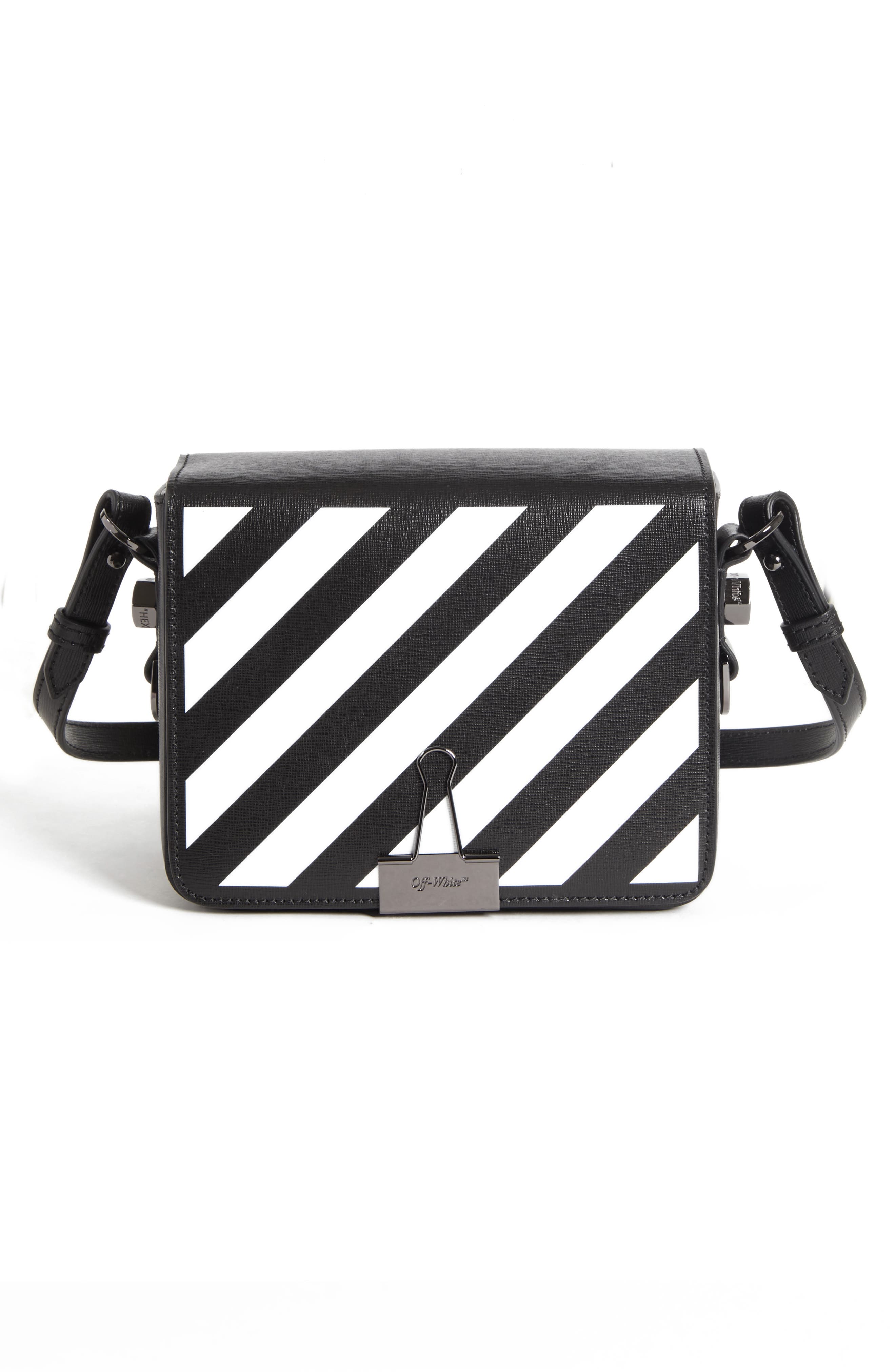Off-White Diagonal Stripe Mini Flap Bag, Alternate, color, 