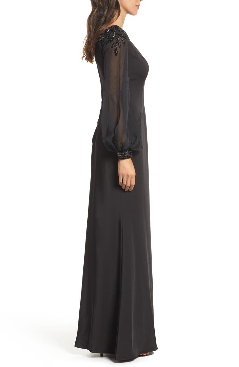 La Femme Beaded Bubble Sleeve Gown, Alternate, color,