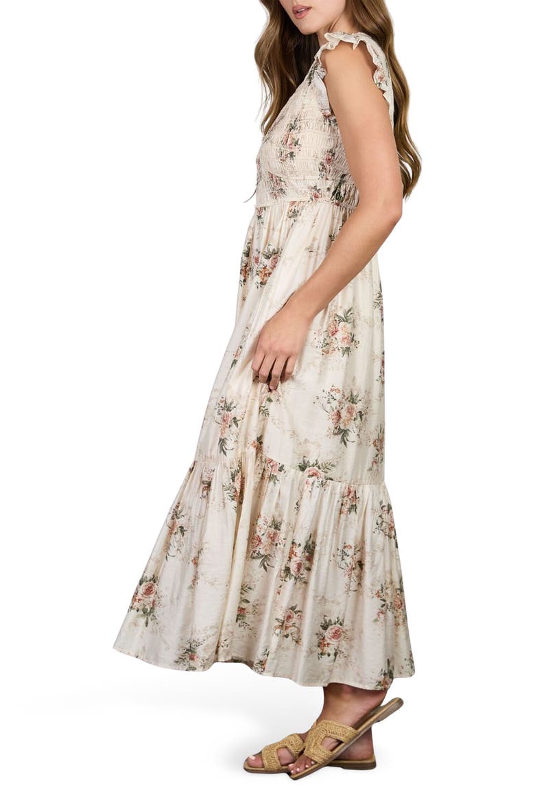 Floral Smocked Midi Dress, Alternate, color, IVORY MULTI