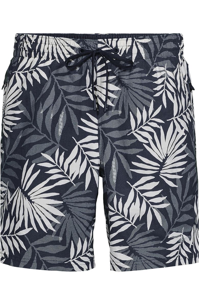 Lands' End 7 Inch Volley Hydroliner Swim Trunks, Alternate, color, Slate Blue Stipple Palm