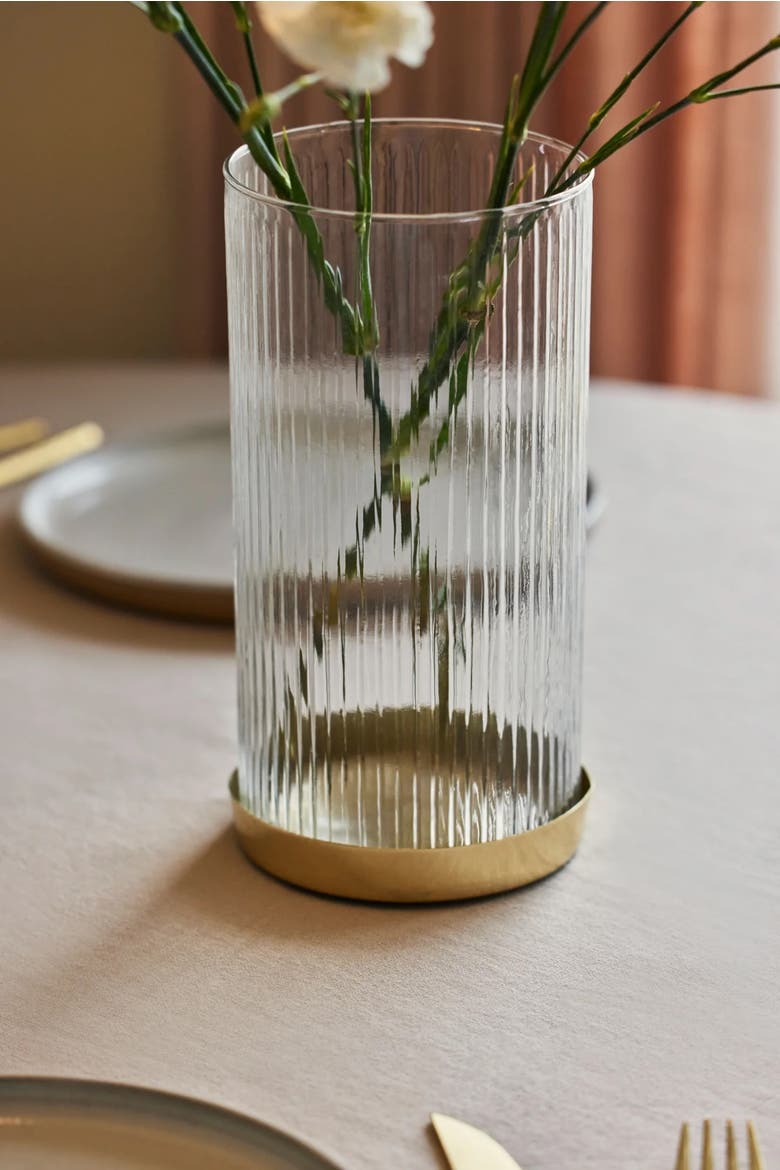 Fluted Glass Vase/Planter, Alternate, color, Brass